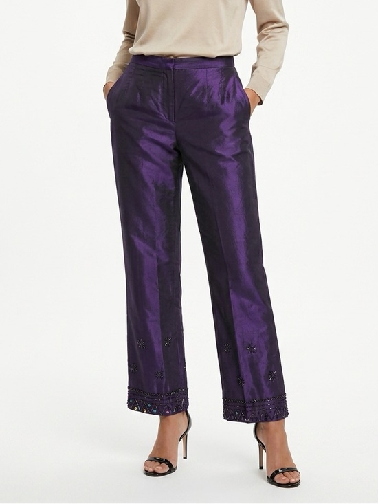 SILX Pants - SILX Straight Leg Pants Beaded Hem High Waist Iridescent Silk Purple 4P